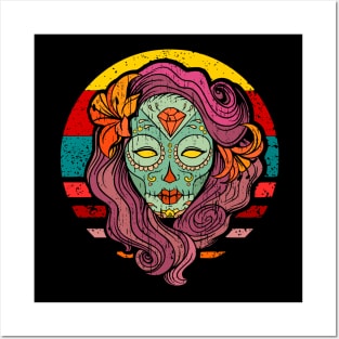 Sugar Skull Girl retro distressed Posters and Art